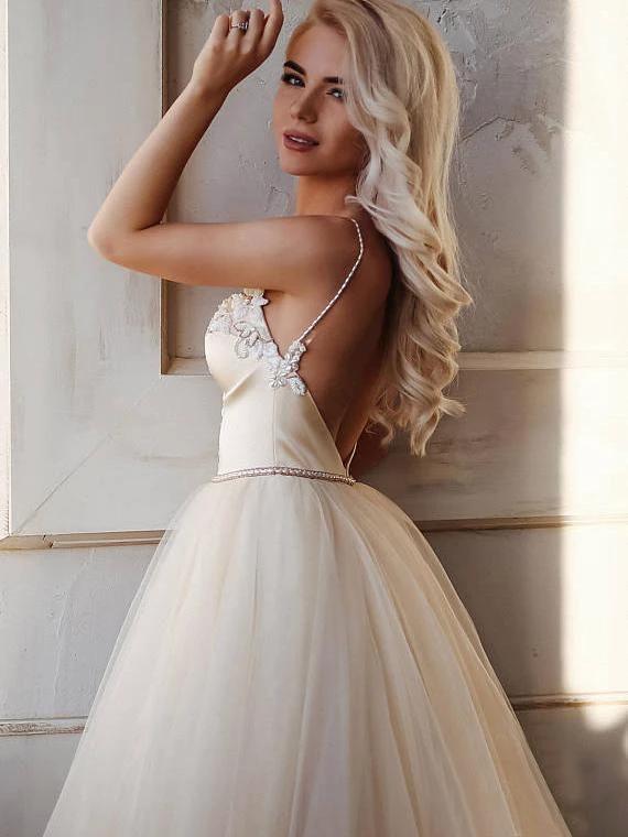 A-line  Straps Floor length Beading Wedding Dress Long Prom Dress (ZD16254)