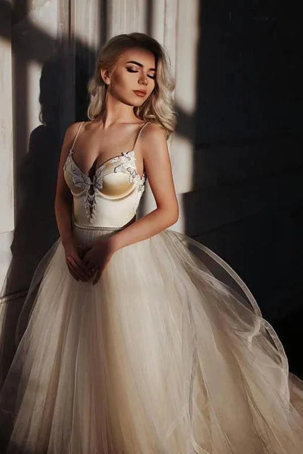 A-line  Straps Floor length Beading Wedding Dress Long Prom Dress (ZD16254)