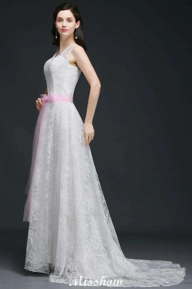 A-line Straps White Wedding Dress With Bowknot (ZD13940)