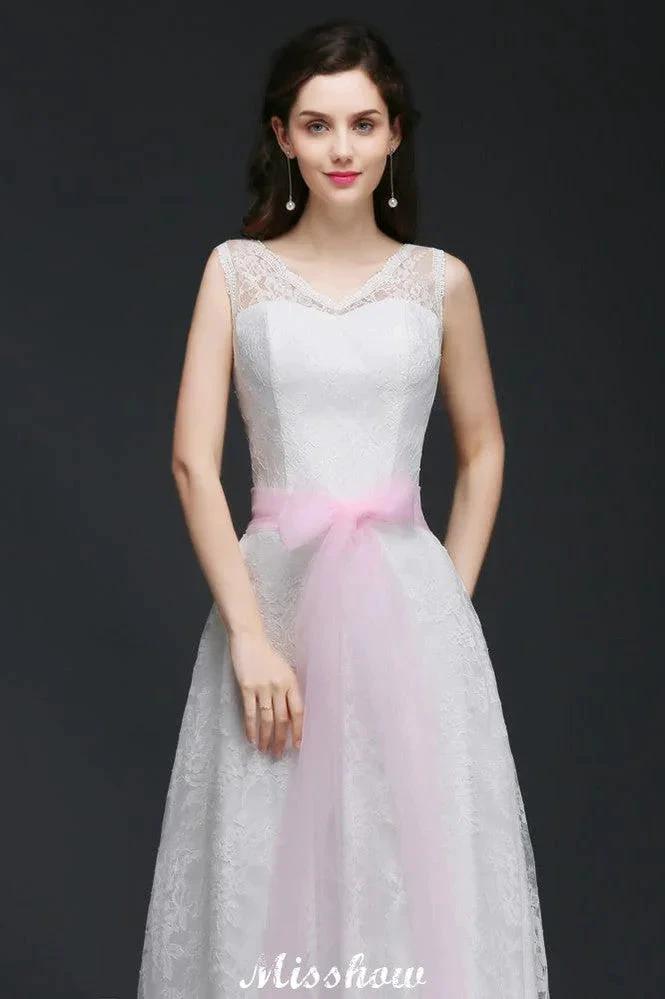 A-line Straps White Wedding Dress With Bowknot (ZD13940)