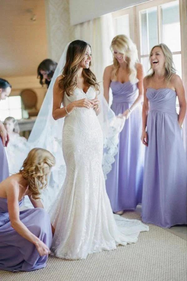 A-Line Sweetheart Backless Lavender Chiffon Bridesmaid Dress with Ruched BD080 by pgmdress