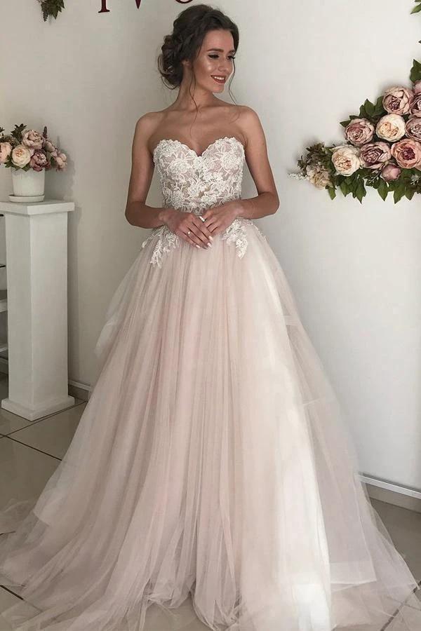 A-line Sweetheart Boho Wedding Dress Lace Romantic Wedding Dresses (ZD15273)