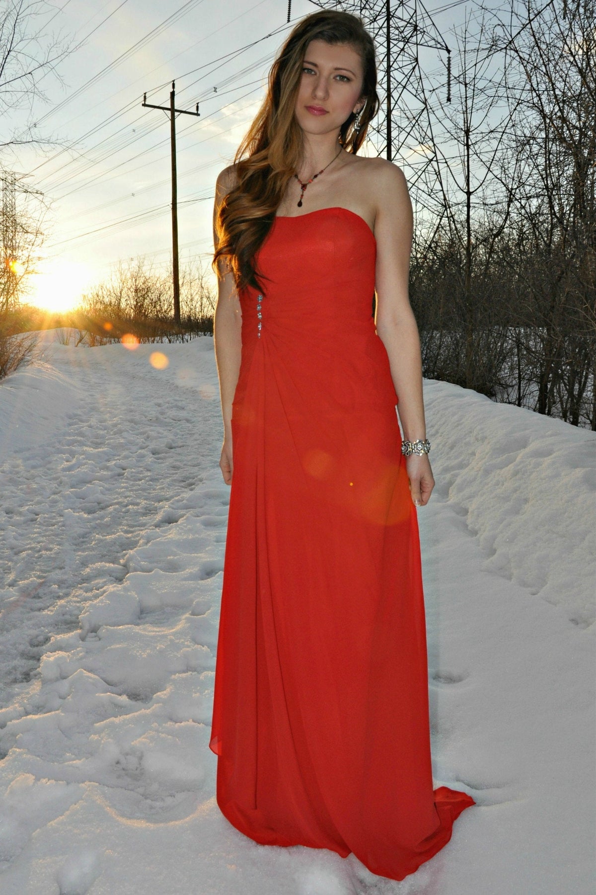 A-Line Sweetheart Floor-Length Chapel Chiffon Beaded Prom Dress