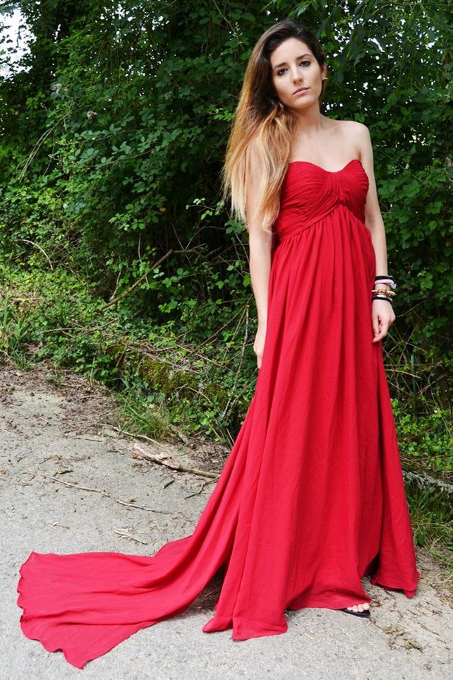 A-Line Sweetheart Floor-Length Chapel Chiffon Prom Dress
