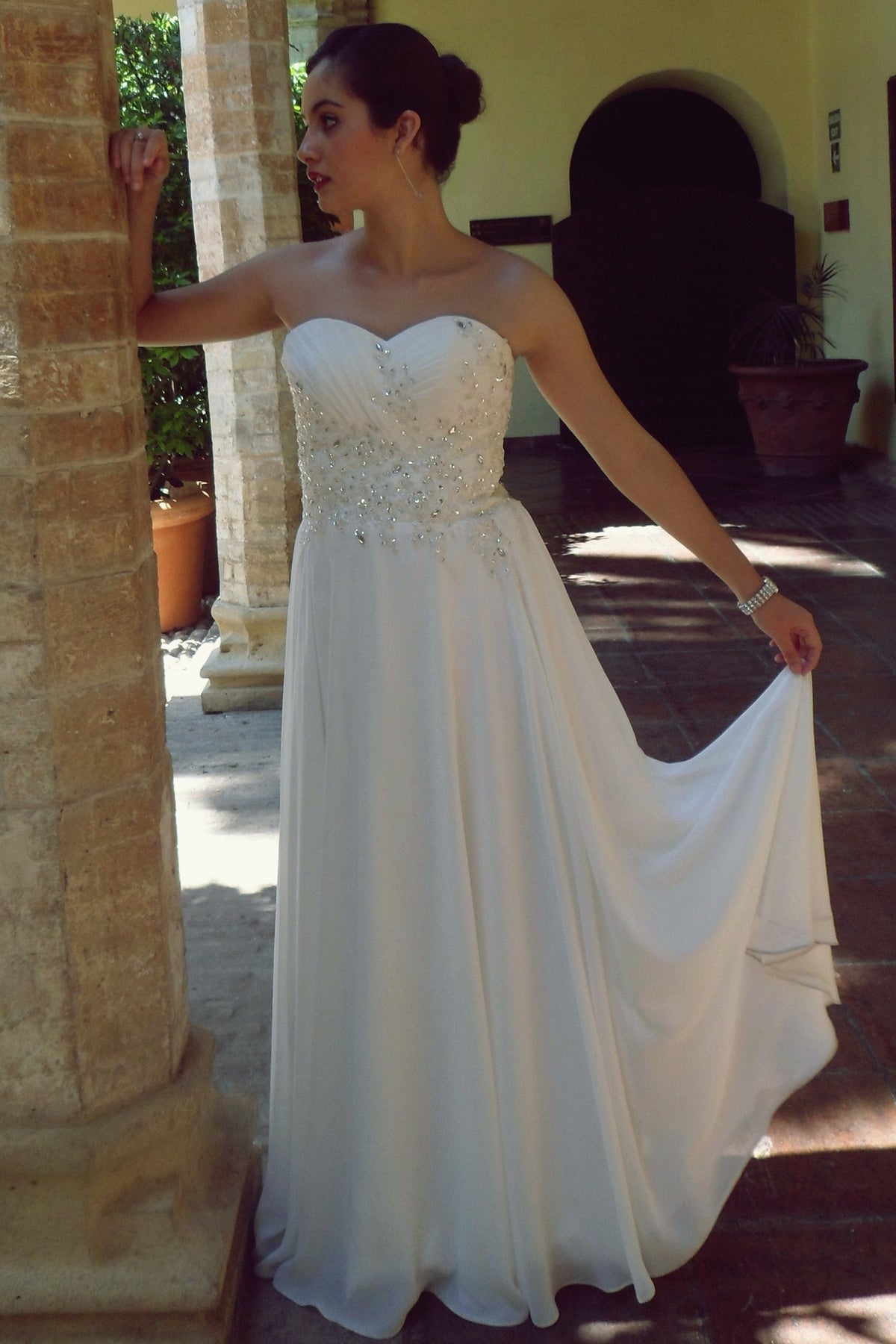 A-Line Sweetheart Floor-Length Chiffon Beaded Wedding Dress