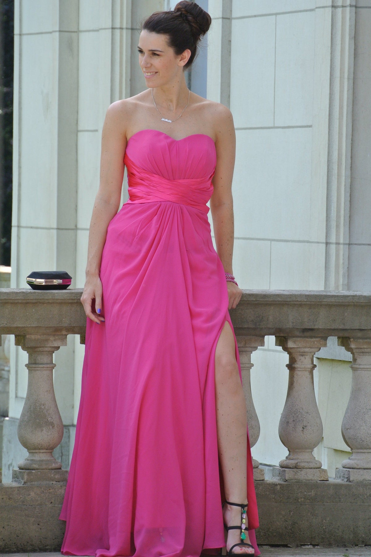 A-Line Sweetheart Floor-Length Chiffon Front Slit Backless Prom Dress