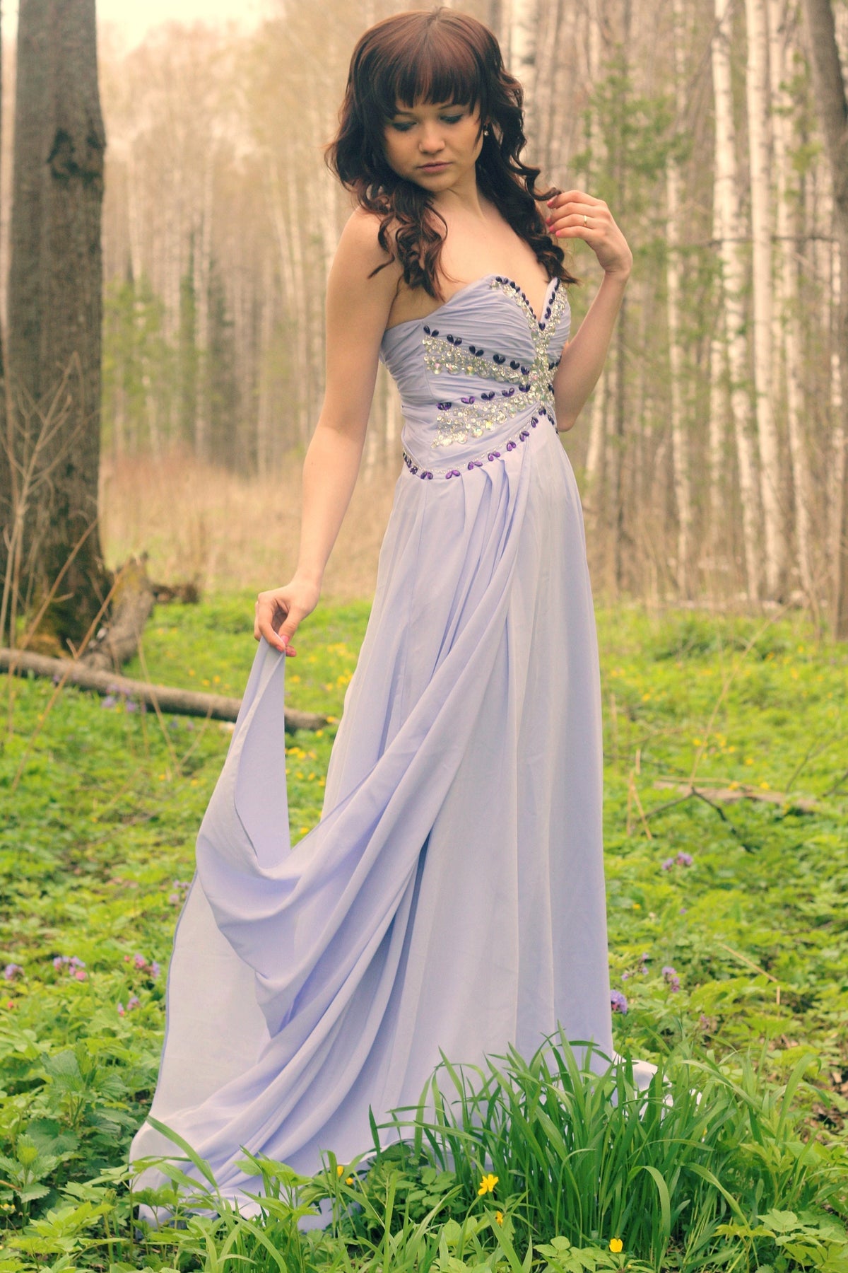 A-Line Sweetheart Floor-Length Chiffon Rhinestone Prom Dress