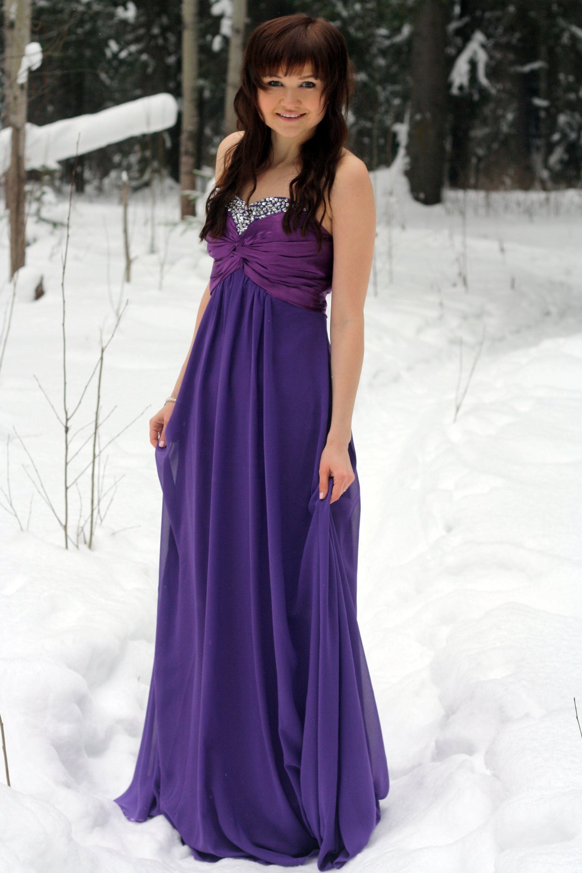 A-Line Sweetheart Floor-Length Chiffon Rhinestone Prom Dress