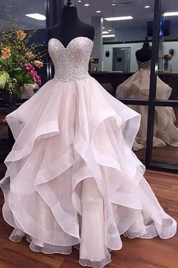A-Line Sweetheart Floor-Length Organza Wedding Dress with Beading (ZD15487)
