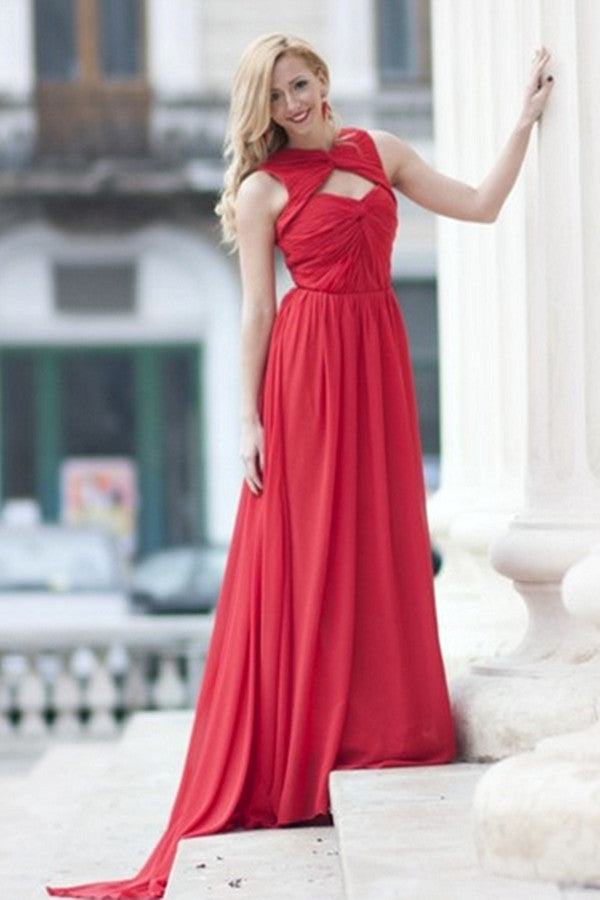 A-line Sweetheart Floor Length Sleeveless Chiffon Evening Dress