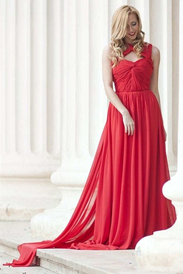 A-line Sweetheart Floor Length Sleeveless Chiffon Evening Dress