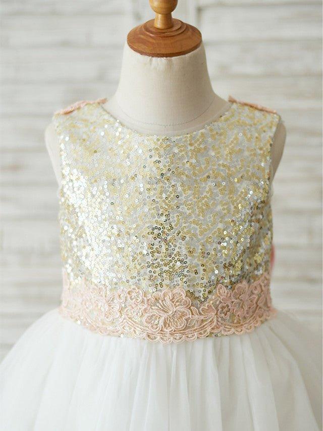A-Line Tulle Sequined Sleeveless Jewel Neck Wedding Birthday Pageant Flower Girl Dresses - View 3 | VelvetHem