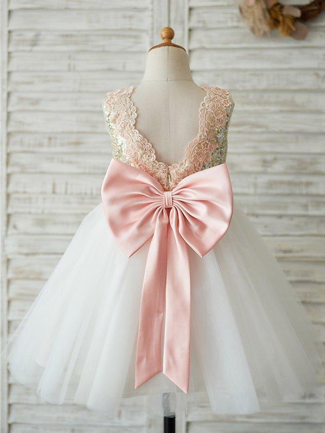 A-Line Tulle Sequined Sleeveless Jewel Neck Wedding Birthday Pageant Flower Girl Dresses - View 2 | VelvetHem