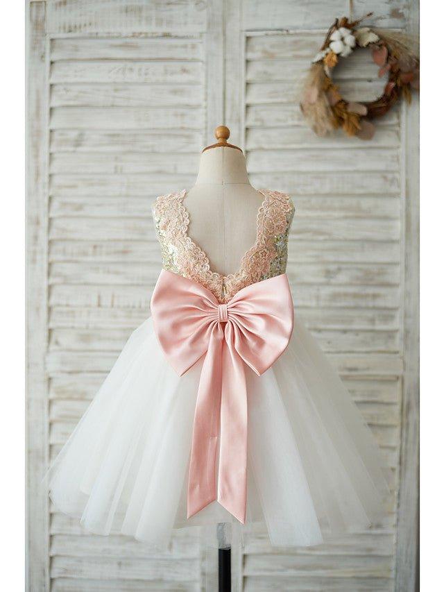 A-Line Tulle Sequined Sleeveless Jewel Neck Wedding Birthday Pageant Flower Girl Dresses - View 5 | VelvetHem