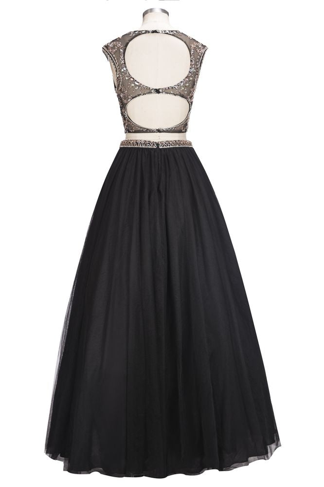 A-line Two-piece Floor Length Sleeveless Plus Size Crystals Patterns Prom Dresses - View 2 | VelvetHem
