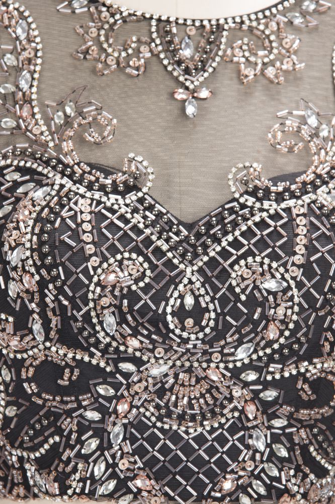 A-line Two-piece Floor Length Sleeveless Plus Size Crystals Patterns Prom Dresses - View 7 | VelvetHem
