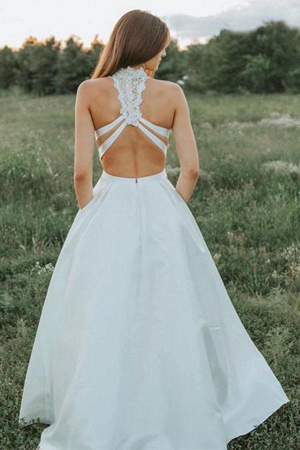 A Line Two Pieces Lace White Wedding Dresses With Pockets (ZD16016)