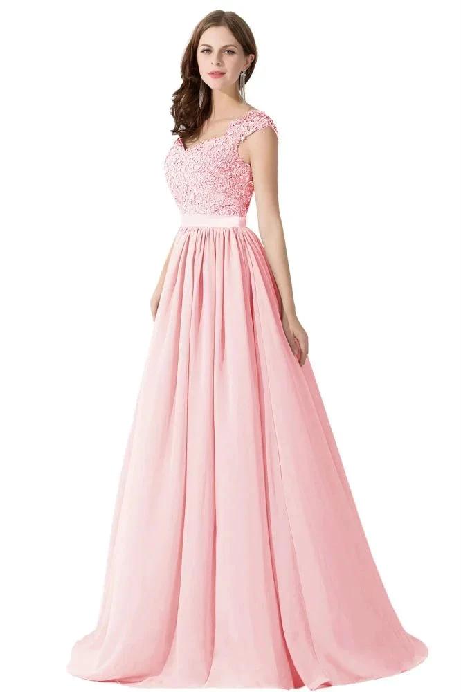 A-line V Neck Chiffon Bridesmaid Dress with Appliques by misshow.com