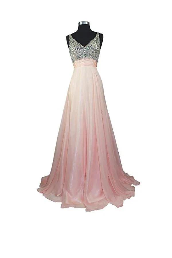 A Line V-neck Formal Chiffon Prom Dress With Beading PG257 by pgmdress