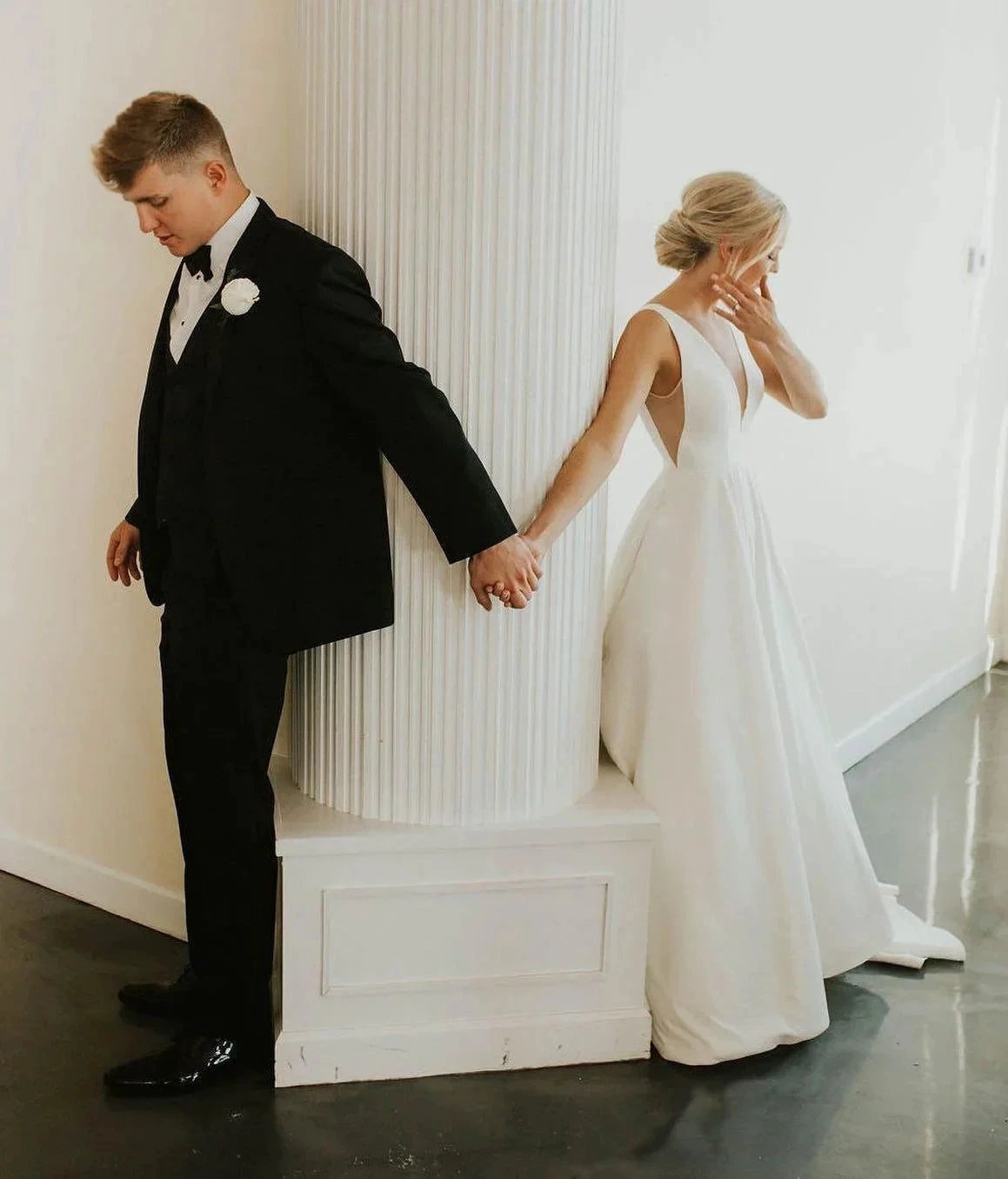 A-line V Neck Ivory Satin Simple Elegant Wedding Dresses (ZD15292)