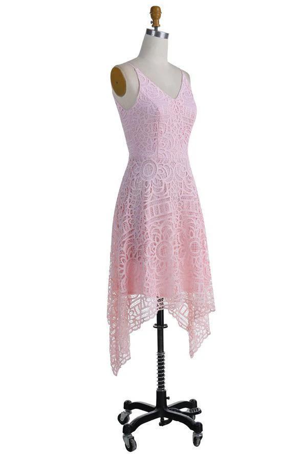 A-Line V-Neck Pearl Pink Lace Bridesmaid/Prom/Homecoming Dress (ZD13229)