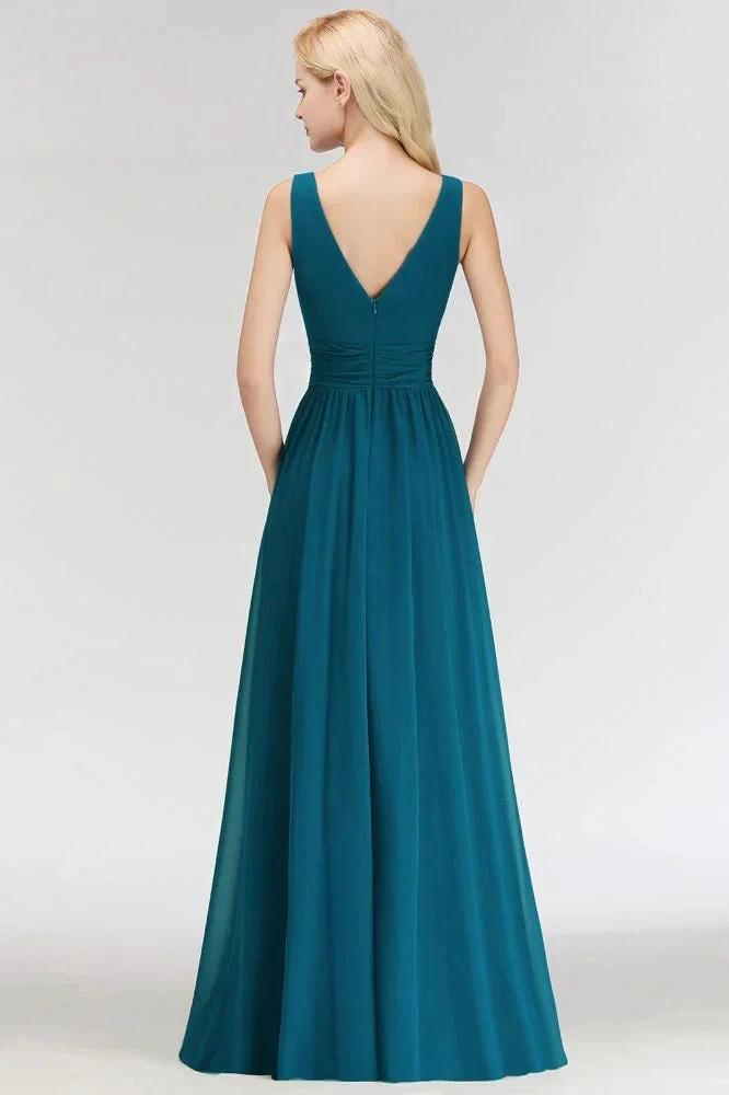 A-line V-neck Sleeveless Ruffles Chiffon Bridesmaid Dress (ZD13048)