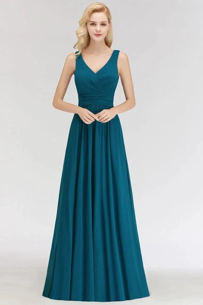 A-line V-neck Sleeveless Ruffles Chiffon Bridesmaid Dress (ZD13048)