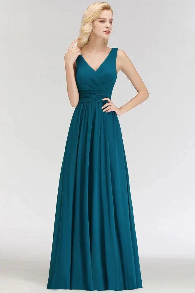 A-line V-neck Sleeveless Ruffles Chiffon Bridesmaid Dress (ZD13048)