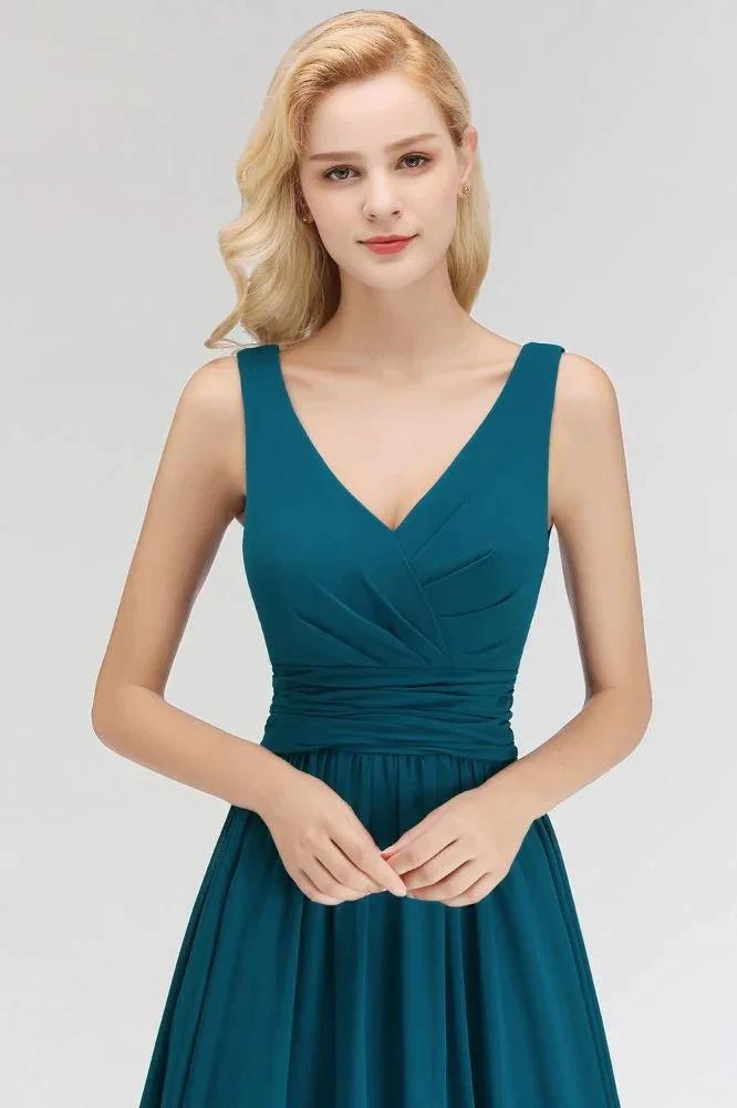 A-line V-neck Sleeveless Ruffles Chiffon Bridesmaid Dress (ZD13048)