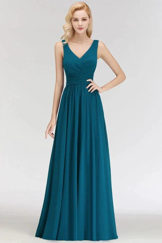 A-line V-neck Sleeveless Ruffles Chiffon Bridesmaid Dress by misshow.com
