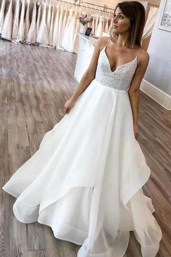 A-line V-neck Spaghetti Strap Charming Organza Wedding Dresses (ZD15339)