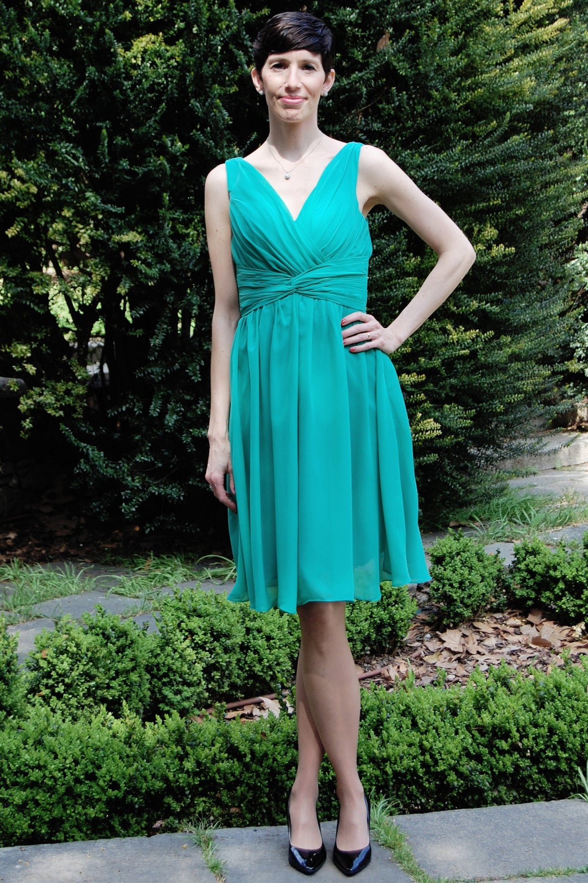 A-Line V-Neck Wide Strap Knee Length Chiffon Mother Dress