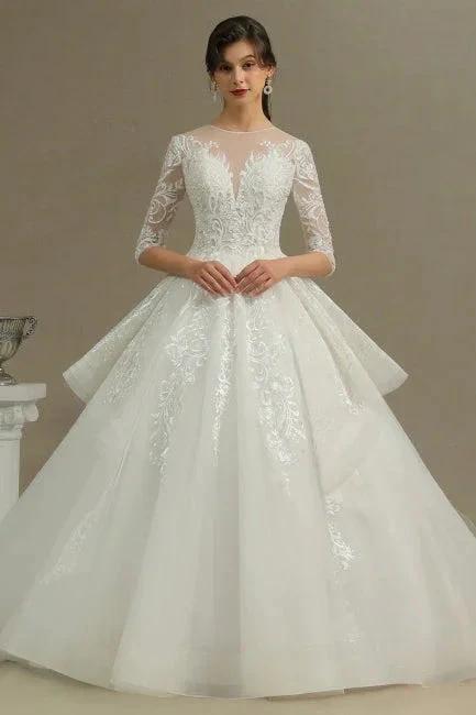 A-line Wedding dress | Wedding dresses with sleeves by misshow.com