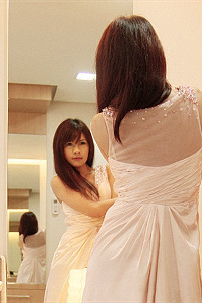 A-line Wide Strap V-neck Floor Length Chiffon Beaded Prom Dress
