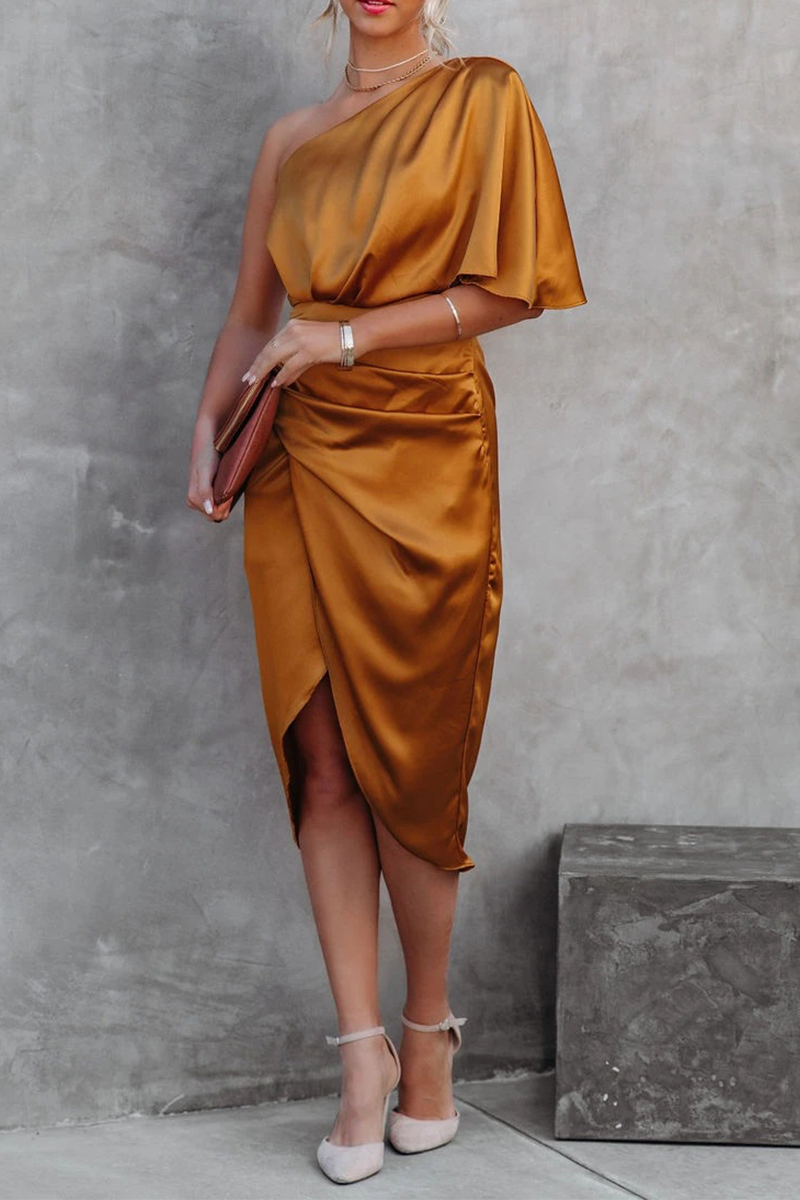 Elegant Solid Patchwork Fold Oblique Collar Evening Dress Dresses(5 Colors) - View 5 | VelvetHem