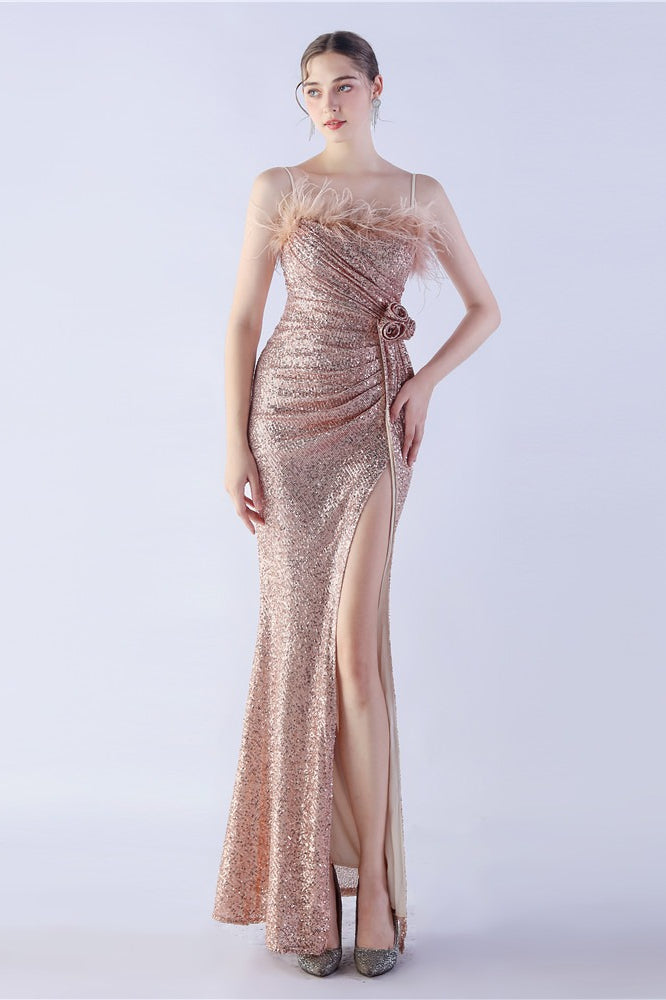Ostrich Feather Embellished Dress with Relaxed Fit and Everyday Wear