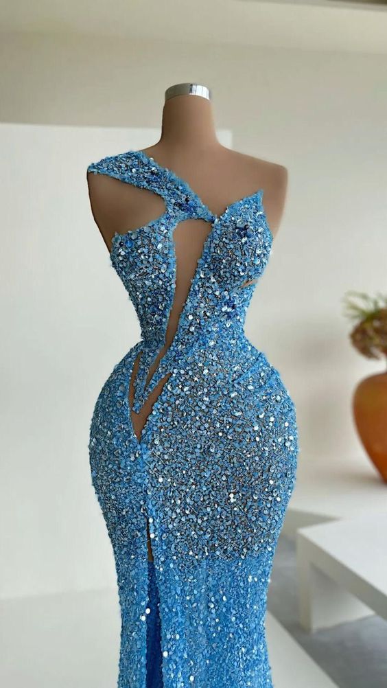 Blue Mermaid Sequins Celebrity Dresses Charming Evening Dress Y31 - View 2 | VelvetHem