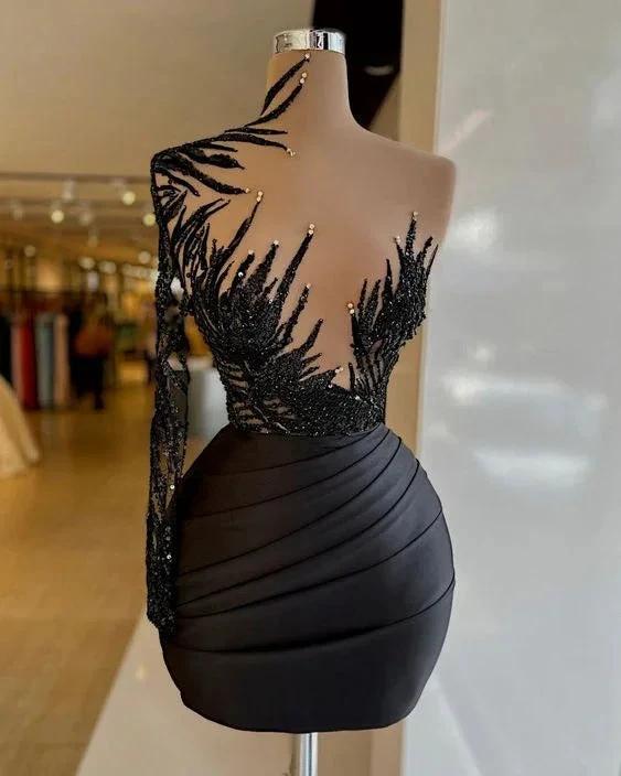 Black Short Evening Dress Cocktail Party Dress Beaded Evening Dress Formal Homecoming Dresses (ZD12617)