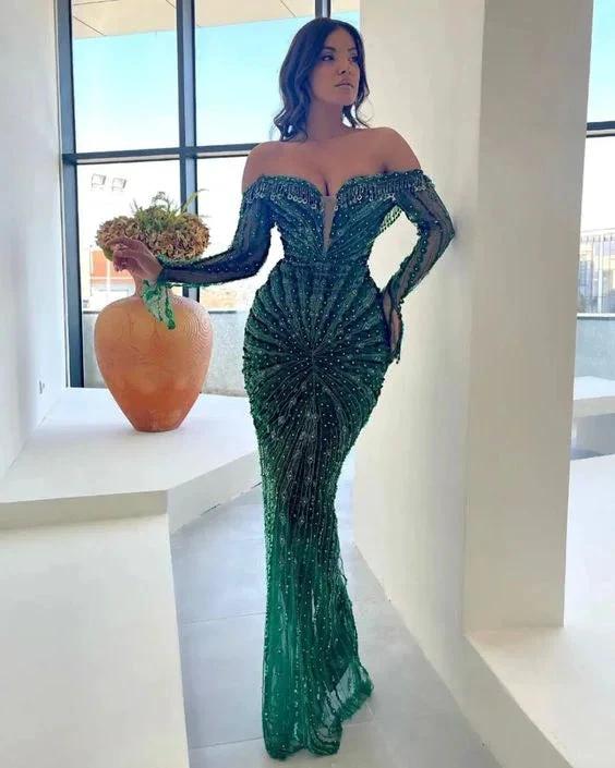 Elegant Green Wedding Dresses Luxurious Beaded Reception Dress (ZD13584)