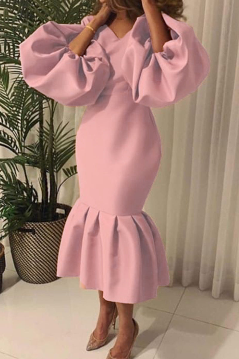 Fashion Sexy Solid Basic V Neck Evening Dress(6 Colors) - View 2 | VelvetHem