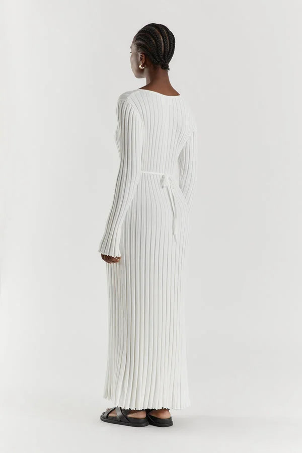 Rita Premium Midi Dress with V Neck and Knitted Sleeves Chic Silhouette Collection