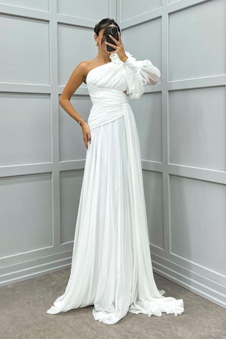 One Sleeve Shoulder Detail Design Evening Dress - View 7 | VelvetHem