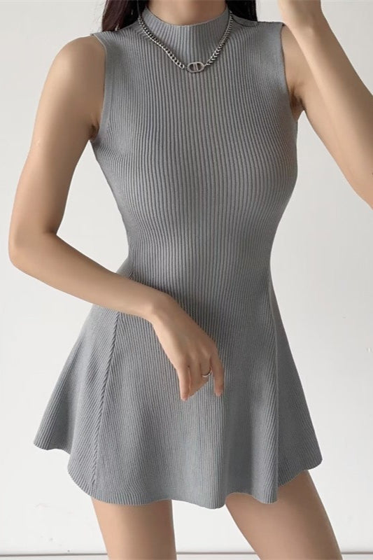 Sleeveless Solid Ribbed Fitted A-Line Sweater Dress - View 5 | VelvetHem