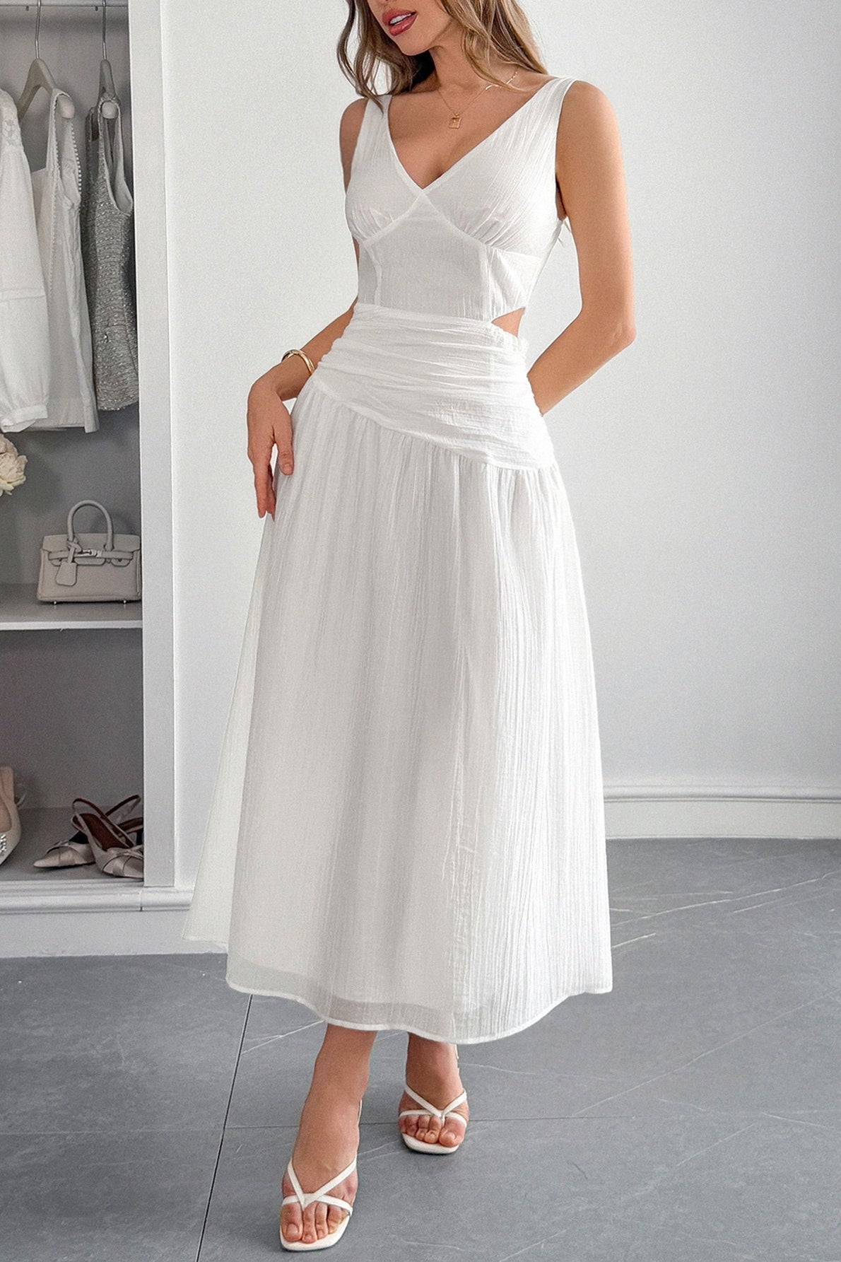 Chic Deep V Waist Work Dress - View 2 | VelvetHem