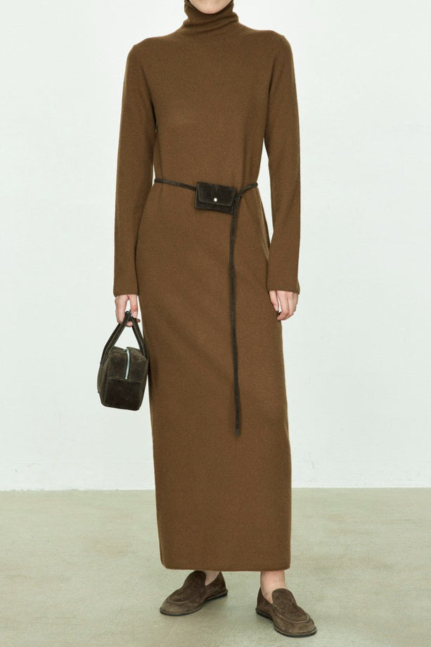 High Neck Flocked Slouchy Knit Dress