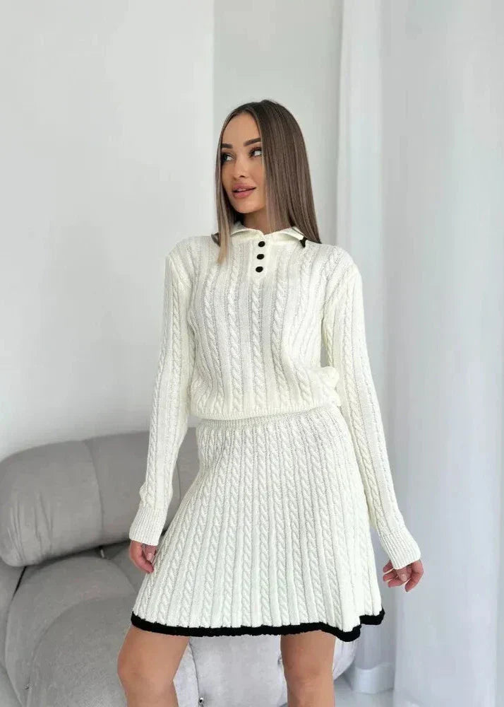 Cable Knit Buttoned Sweater Dress Set