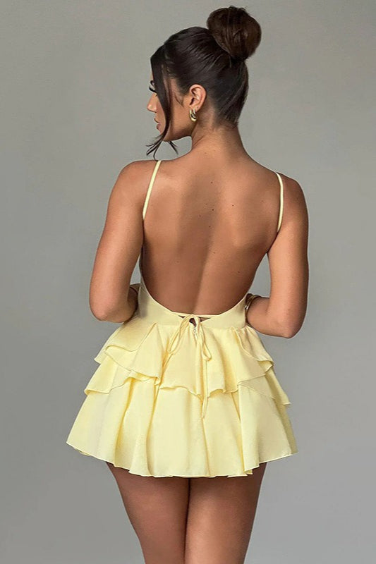 Spaghetti Strap Ruffle Dress with Relaxed Fit and Layered Outfit Styling