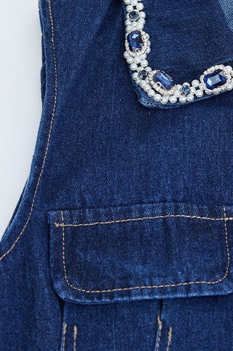 Blue Rhinestone Mini Denim Dress - View 4 | VelvetHem