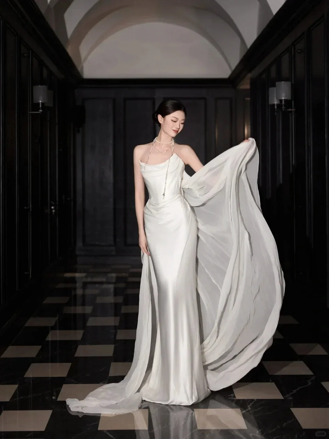 Classy White Satin Chiffon Mermaid Prom Dress,Strapless Long Wedding Dress Y8591 by simplepromdress