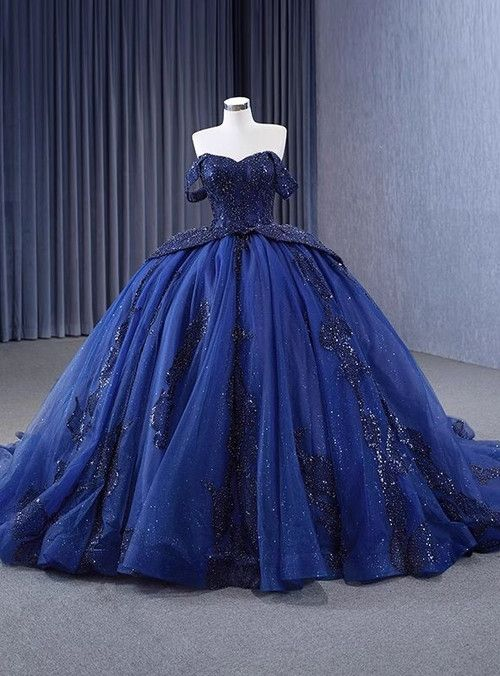 Luxurious Navy Blue Tulle Sequins Beading Prom Dress Sweet 16 Ball Gown